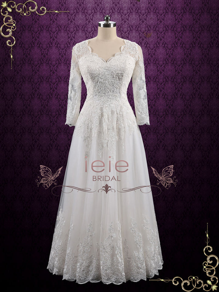Vintage Long Sleeves Lace Wedding Dress with Open Back ANSONIA