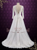 Vintage Long Sleeves Lace Wedding Dress with Open Back ANSONIA