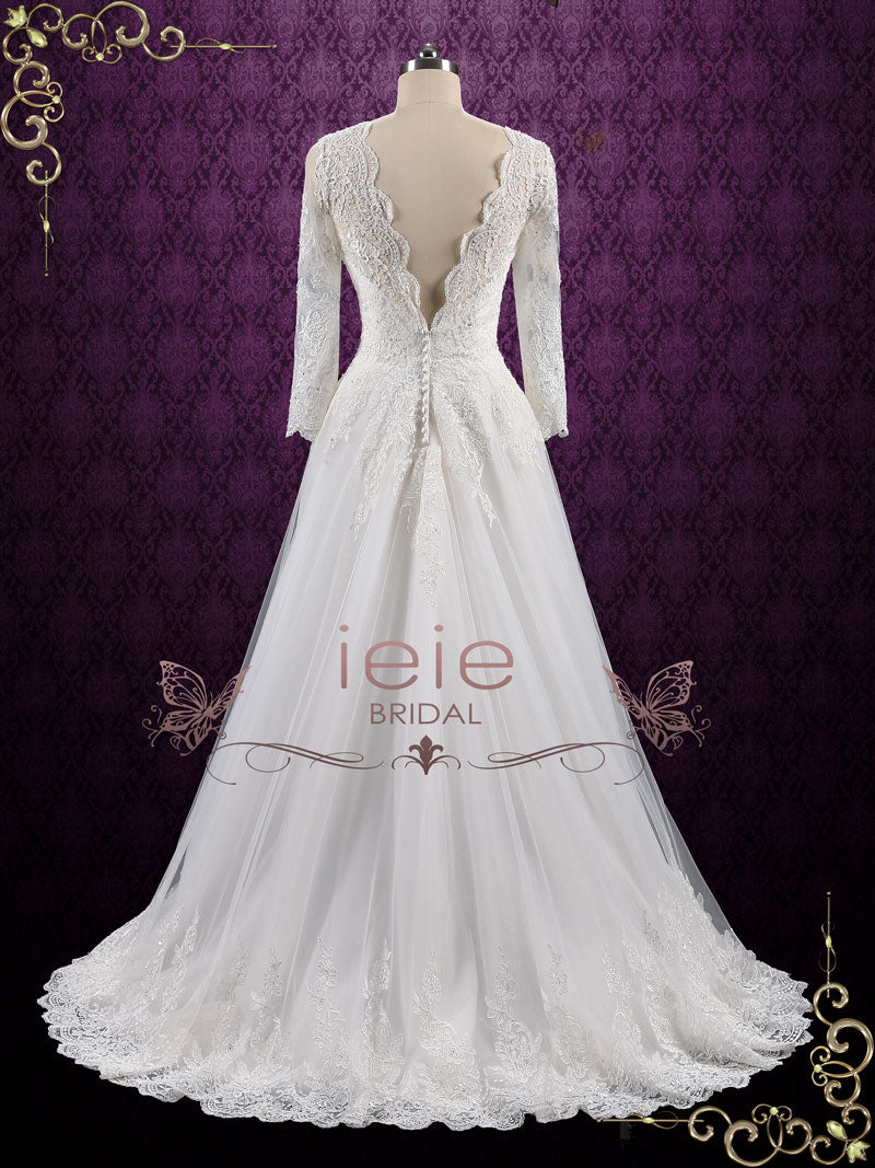 Vintage Long Sleeves Lace Wedding Dress with Open Back ANSONIA