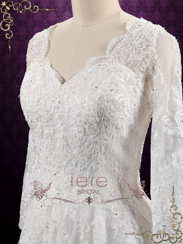 Vintage Long Sleeves Lace Wedding Dress with Open Back ANSONIA