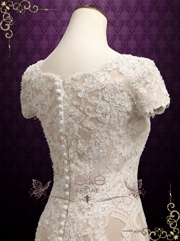 Modest Mermaid Lace Wedding Dress with Short Sleeves EDENA