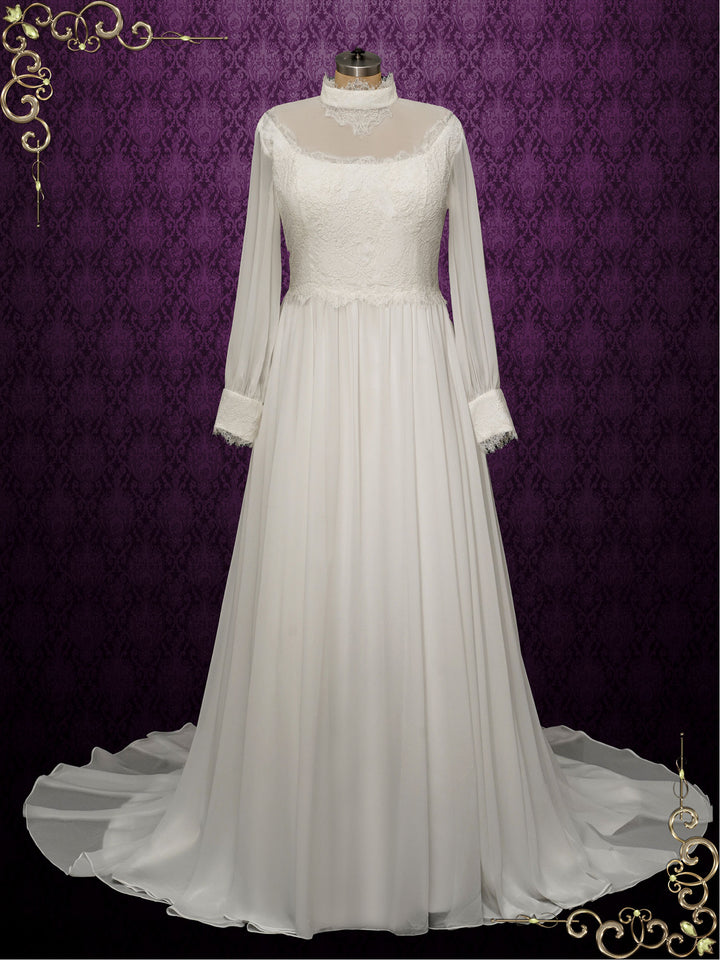 Vintage Style Chiffon Victorian Wedding Dress Luella Size 4 / Ivory Vintage Style Chiffon Victorian Wedding Dress Luella Size 4 / Ivory