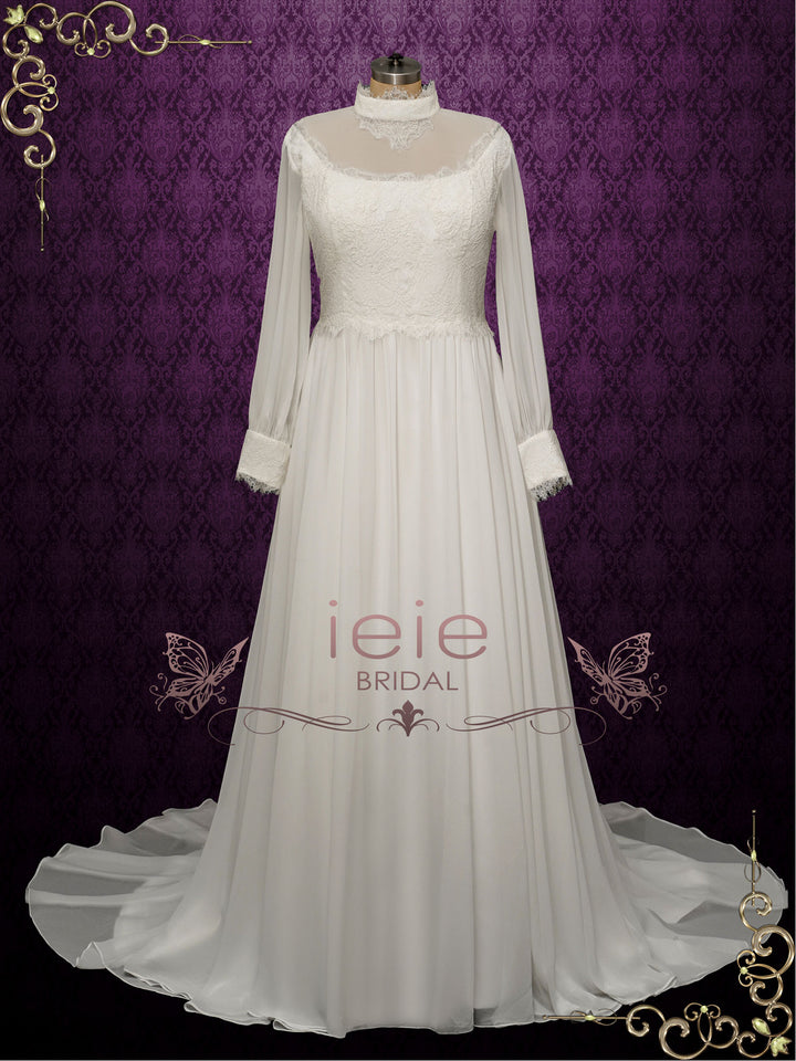 Vintage Style Chiffon Victorian Wedding Dress LUELLA Size 4 / Ivory Vintage Style Chiffon Victorian Wedding Dress LUELLA Size 4 / Ivory
