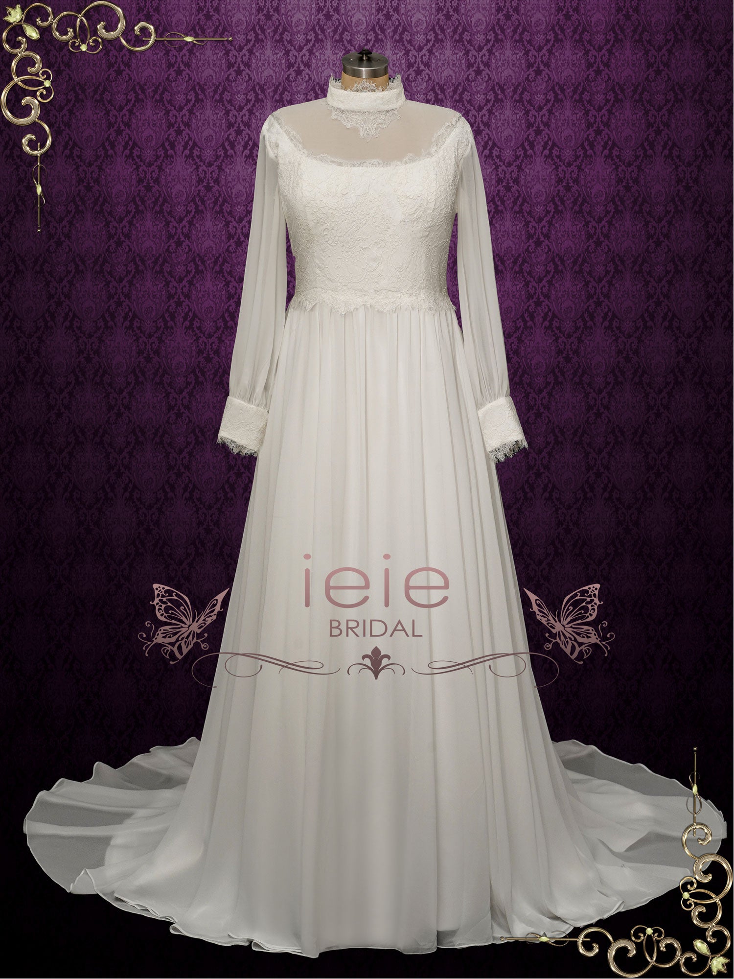 Vintage Style Chiffon Victorian Wedding Dress LUELLA
