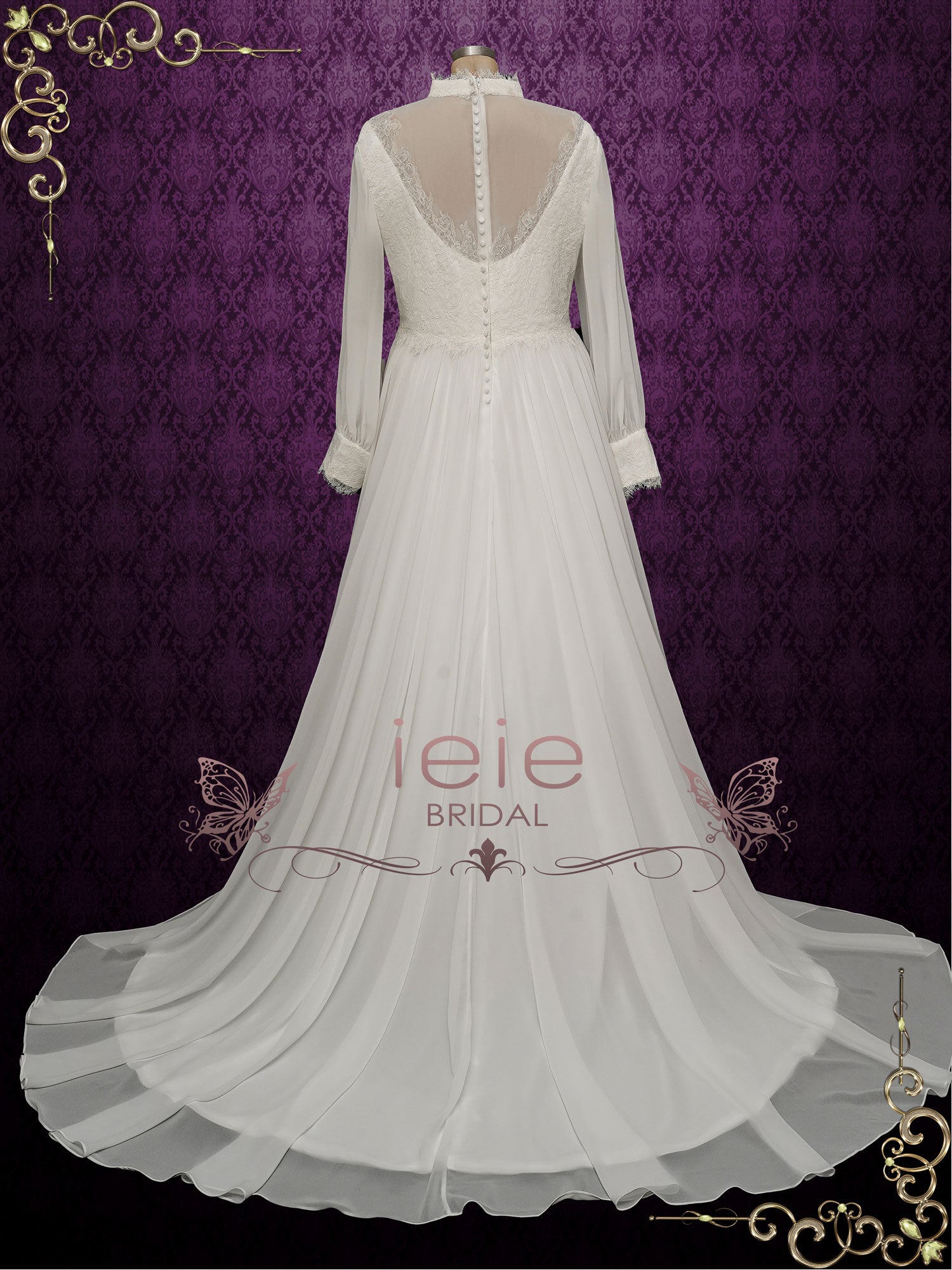 Vintage Style Chiffon Victorian Wedding Dress Luella Size 4 Ivory