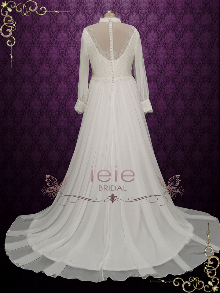 Vintage Style Chiffon Victorian Wedding Dress LUELLA Size 4 / Ivory Vintage Style Chiffon Victorian Wedding Dress LUELLA Size 4 / Ivory