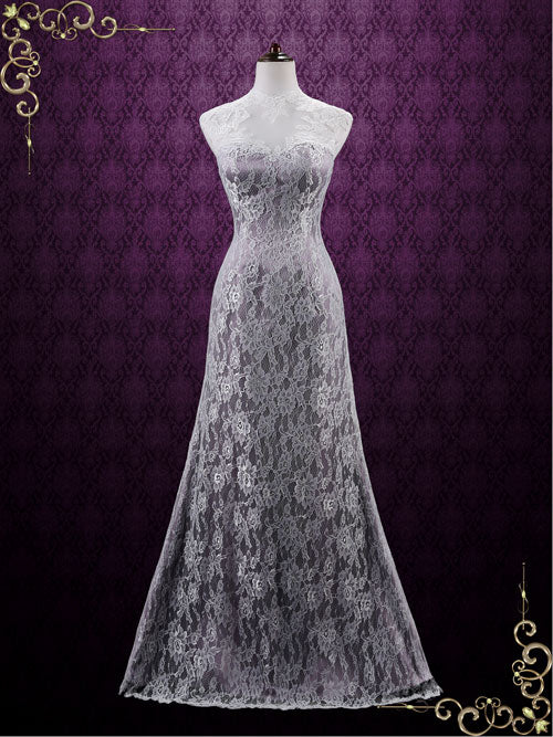 Vintage Purple Lace Wedding Dress with Keyhole Back LUCY