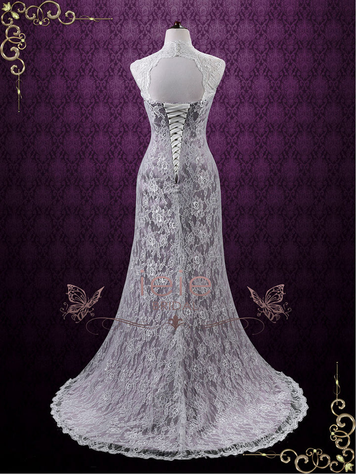 Vintage Purple Lace Wedding Dress with Keyhole Back LUCY