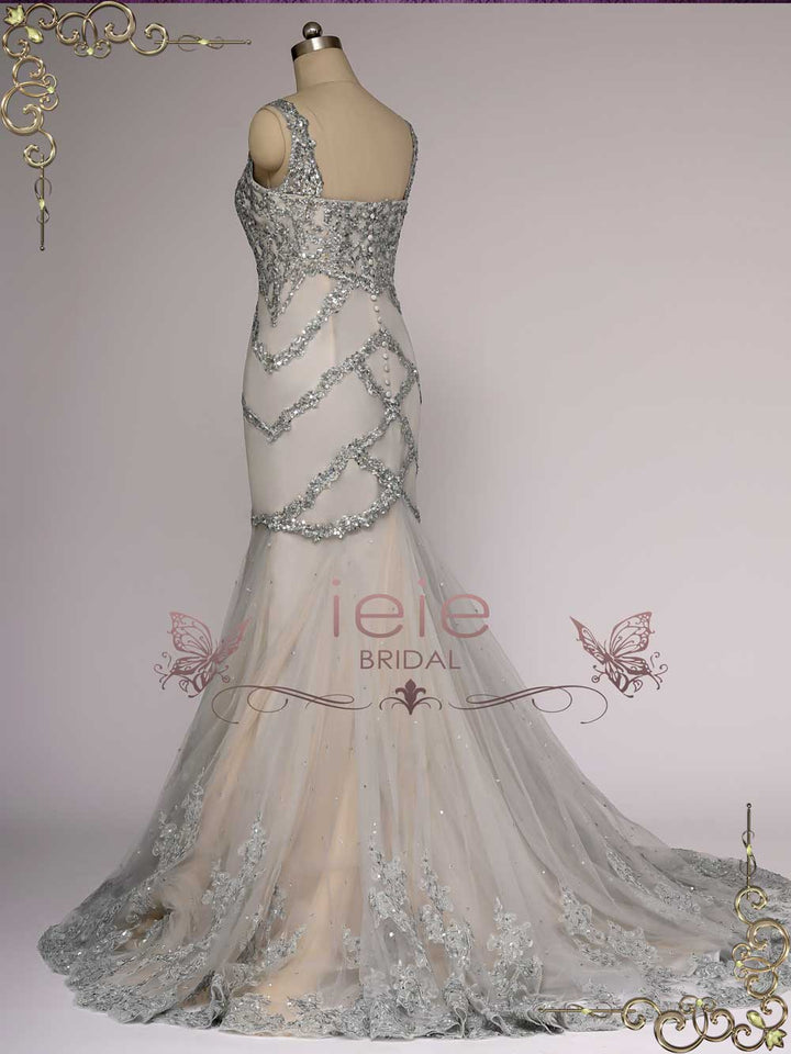 Retro Hollywood Silver Fit and Flare Wedding Dress YULIA
