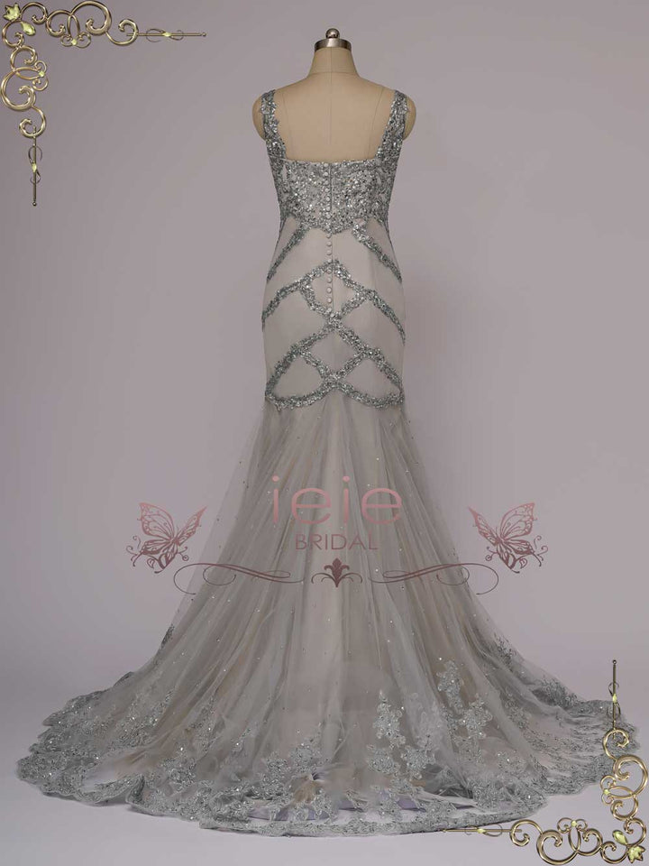 Retro Hollywood Silver Fit and Flare Wedding Dress YULIA