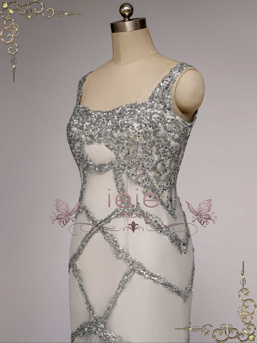 Retro Hollywood Silver Fit and Flare Wedding Dress YULIA