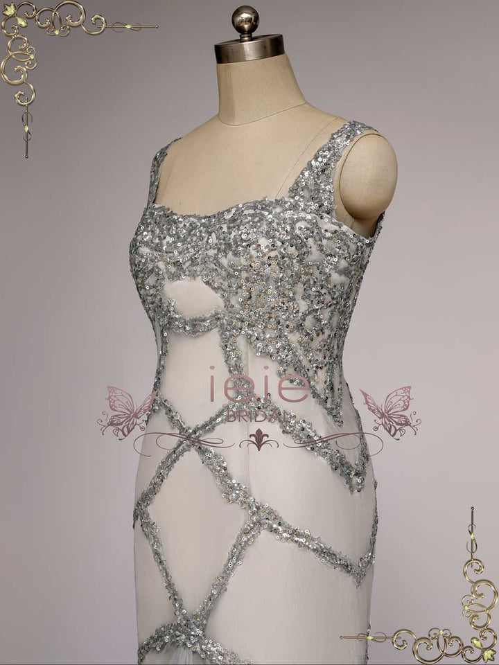 Retro Hollywood Silver Fit and Flare Wedding Dress YULIA
