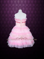 Vintage Inspired Pink Tulle Tea Length Prom Dress Formal Dress EMMY