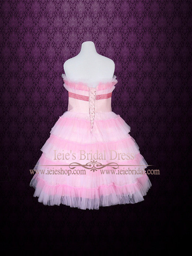 Vintage Inspired Pink Tulle Tea Length Prom Dress Formal Dress EMMY