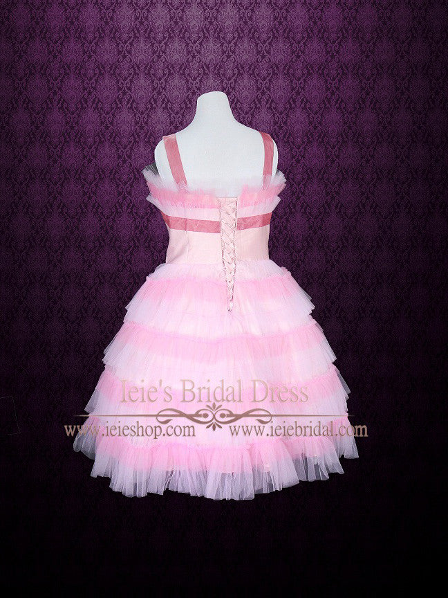 Vintage Inspired Pink Tulle Tea Length Prom Dress Formal Dress EMMY