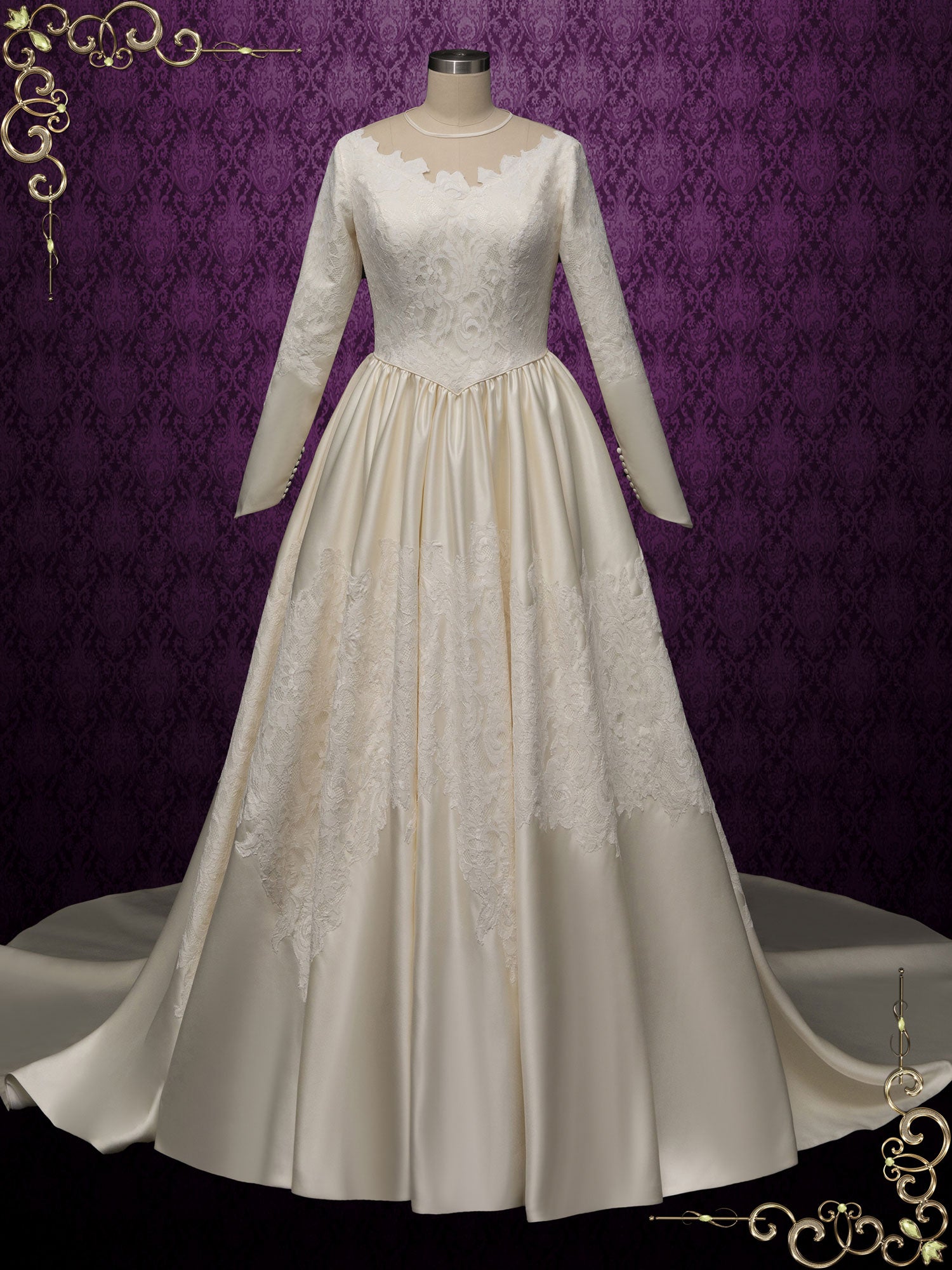 Vintage Satin Lace Wedding Dress CATALINA