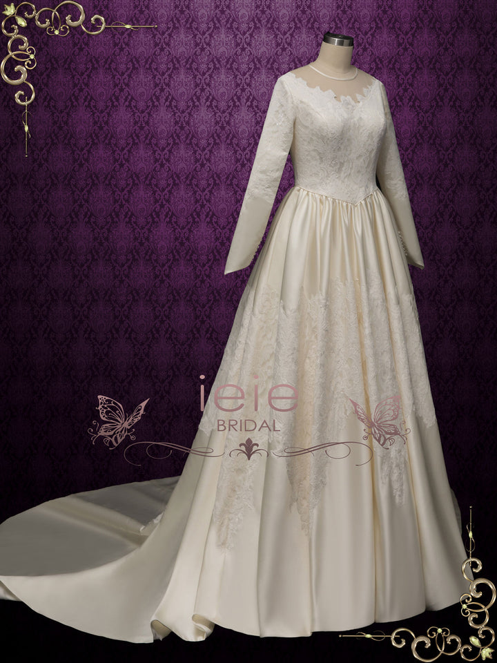 Vintage Satin Lace Wedding Dress CATALINA