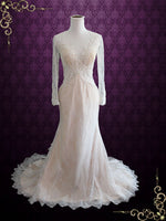 Vintage Style Keyhole Lace Wedding Dress with Plunging Neck | Amber