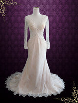 Vintage Style Keyhole Lace Wedding Dress with Plunging Neck | Amber