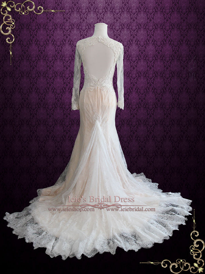 Vintage Style Keyhole Lace Wedding Dress with Plunging Neck | Amber