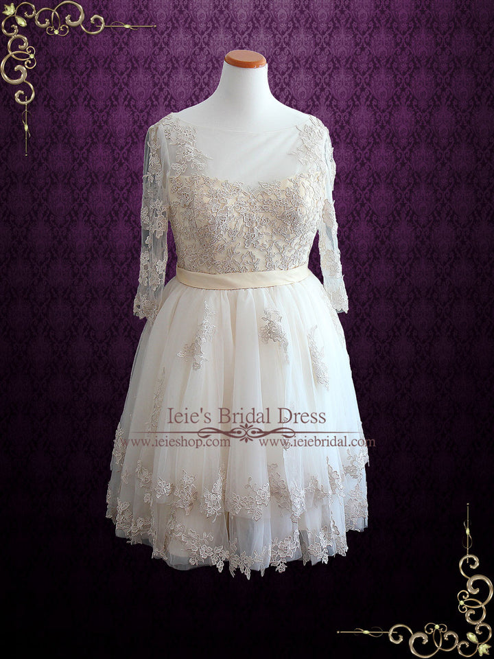 Vintage Short Lace Wedding Dress | Angie Size 10 / Champagne Vintage Short Lace Wedding Dress | Angie Size 10 / Champagne