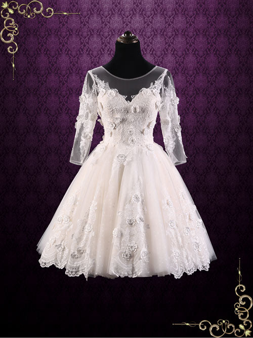 Short Lace Wedding Dress with Sleeves EMBER