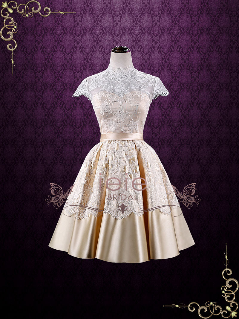 Vintage Style White Short Lace Tea Length Wedding Dress | Marigold