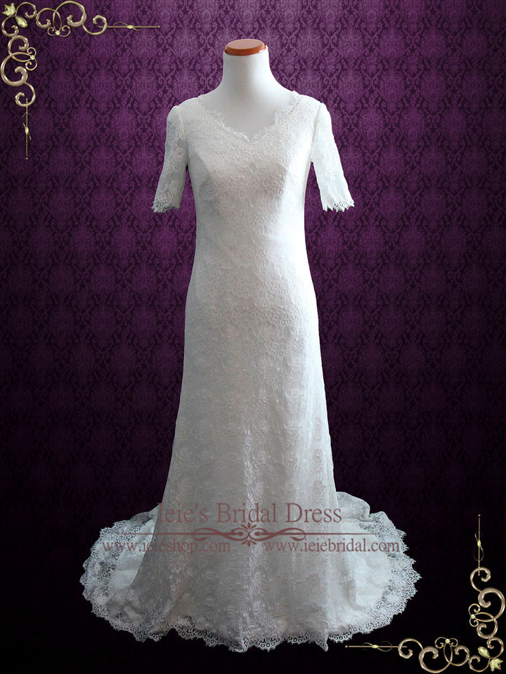 2 Piece Modest Cotton Lace Wedding Dress with Short Sleeves | Lorelle 2 Piece Modest Cotton Lace Wedding Dress with Short Sleeves | Lorelle