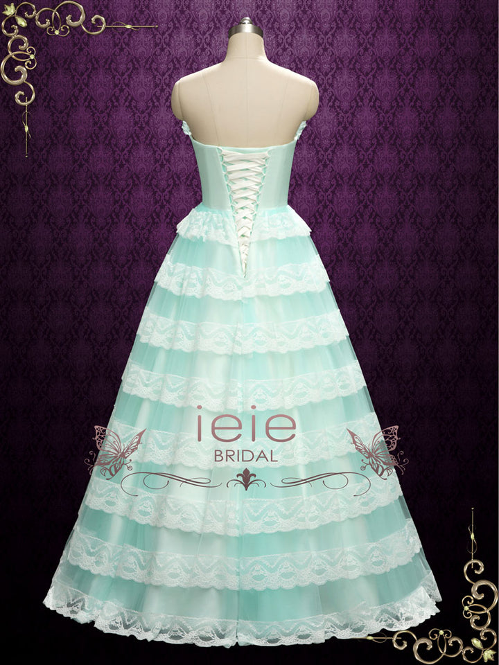 Vintage Style Strapless Turquoise Wedding Dress | KIMMIE