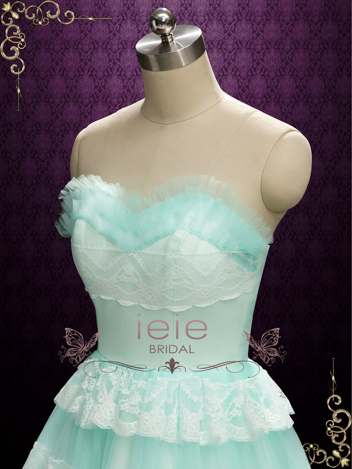 Vintage Style Strapless Turquoise Wedding Dress | KIMMIE