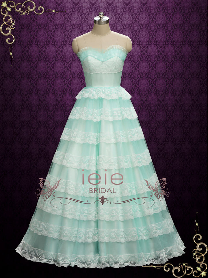 Vintage Style Strapless Turquoise Wedding Dress | KIMMIE