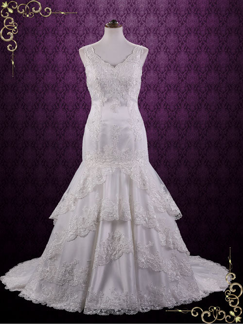 Vintage V Neck Lace Fit and Flare Wedding Dress SASHA