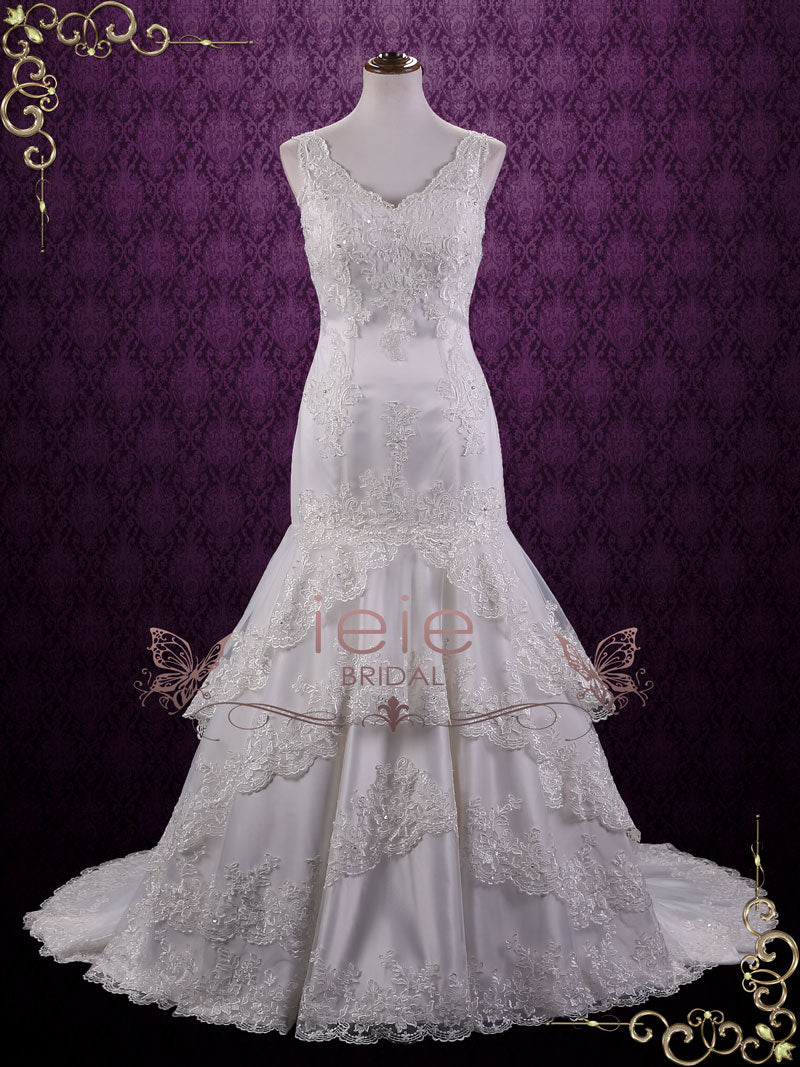 Vintage V Neck Lace Fit and Flare Wedding Dress SASHA