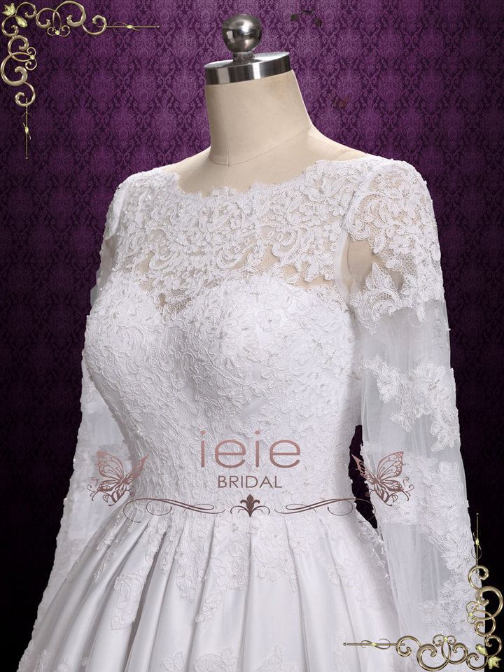 Vintage Tea Length Lace Wedding Dress with Long Sleeves ELLE