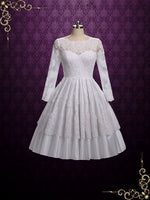 Vintage Tea Length Lace Wedding Dress with Long Sleeves ELLE