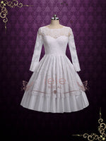 Vintage Tea Length Lace Wedding Dress with Long Sleeves ELLE