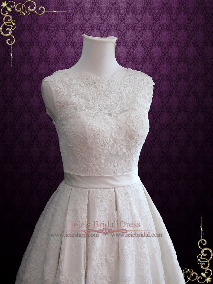 Vintage Style Lace Tea Length Wedding Dress CAROLINE