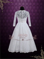 Vintage Inspired Tea Length Lace Wedding Dress with Sleeves MAYA