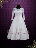 Vintage Inspired Tea Length Lace Wedding Dress with Sleeves MAYA