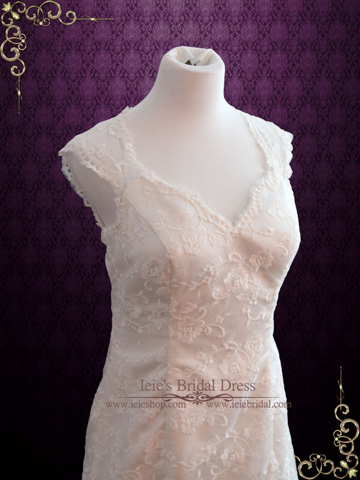 Vintage Style Lace A-line Wedding Dress with Cap Sleeves | Rosemary
