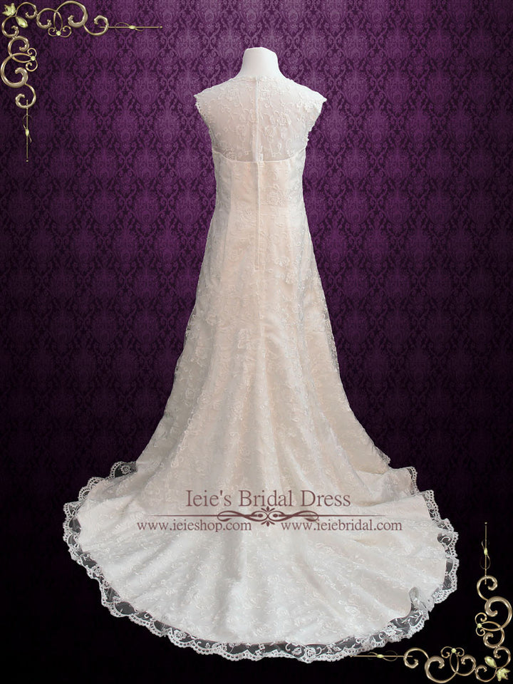 Vintage Style Lace A-line Wedding Dress with Cap Sleeves | Rosemary