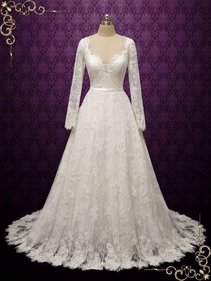 Ready to Wear Lace Wedding Dress with Long Sleeves ODETTE