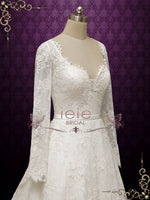 Vintage Inspired Lace Long Wedding Dress with Tiered Train ODETTE