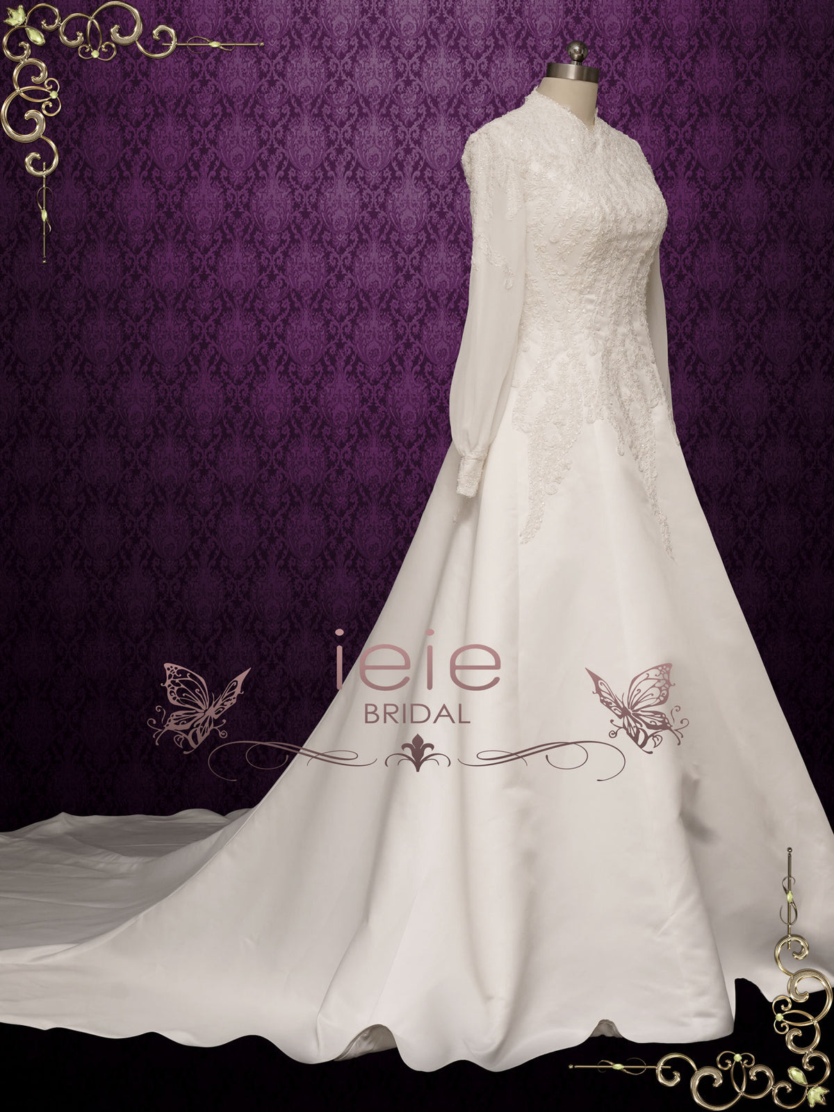 Modest Vintage Lace Wedding Dress with Long Sleeves SHALINA