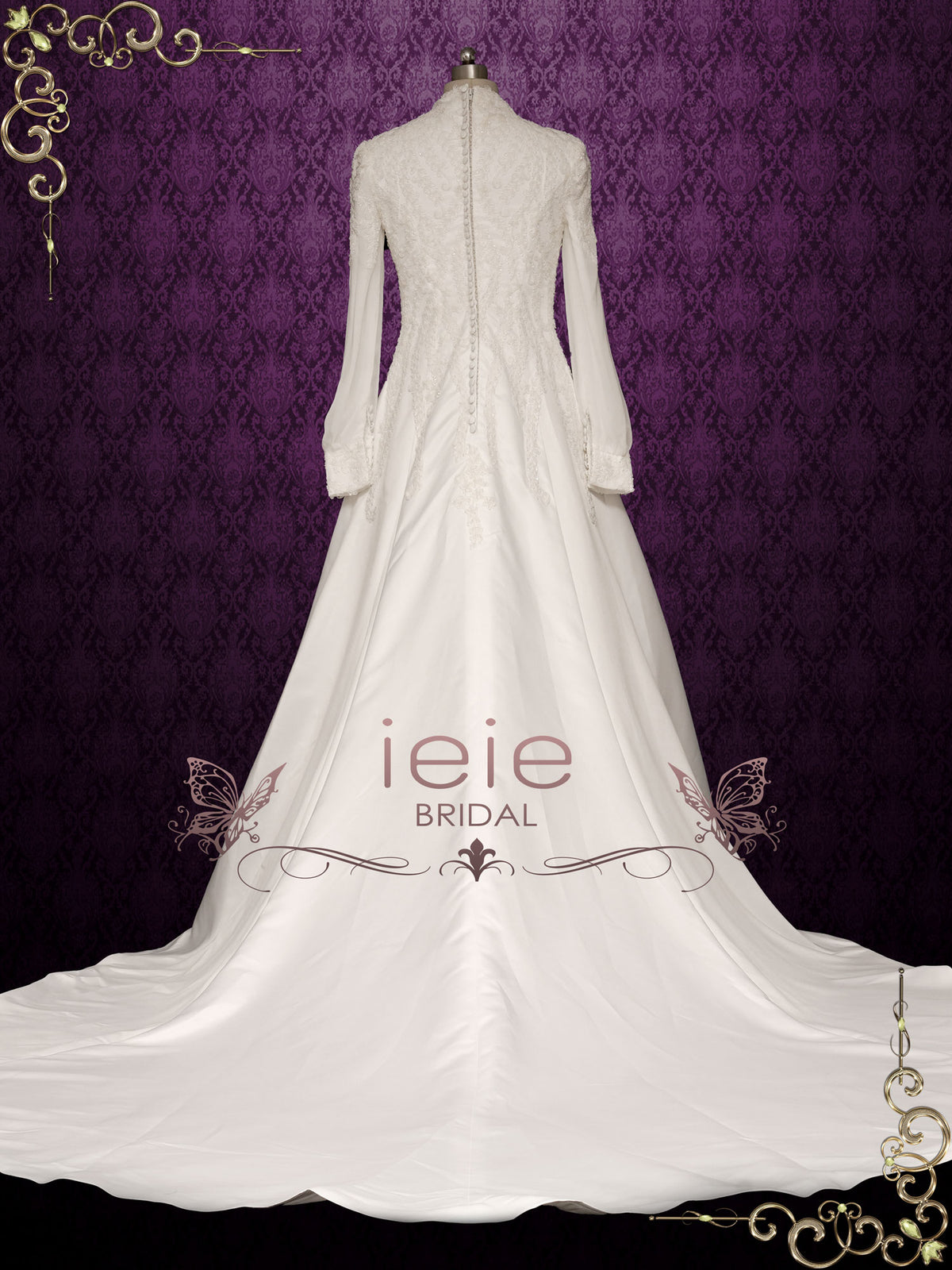 Modest Vintage Lace Wedding Dress with Long Sleeves SHALINA