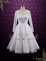 Vintage Style Modest Tea Length Wedding Dress with Long Sleeves CIERA