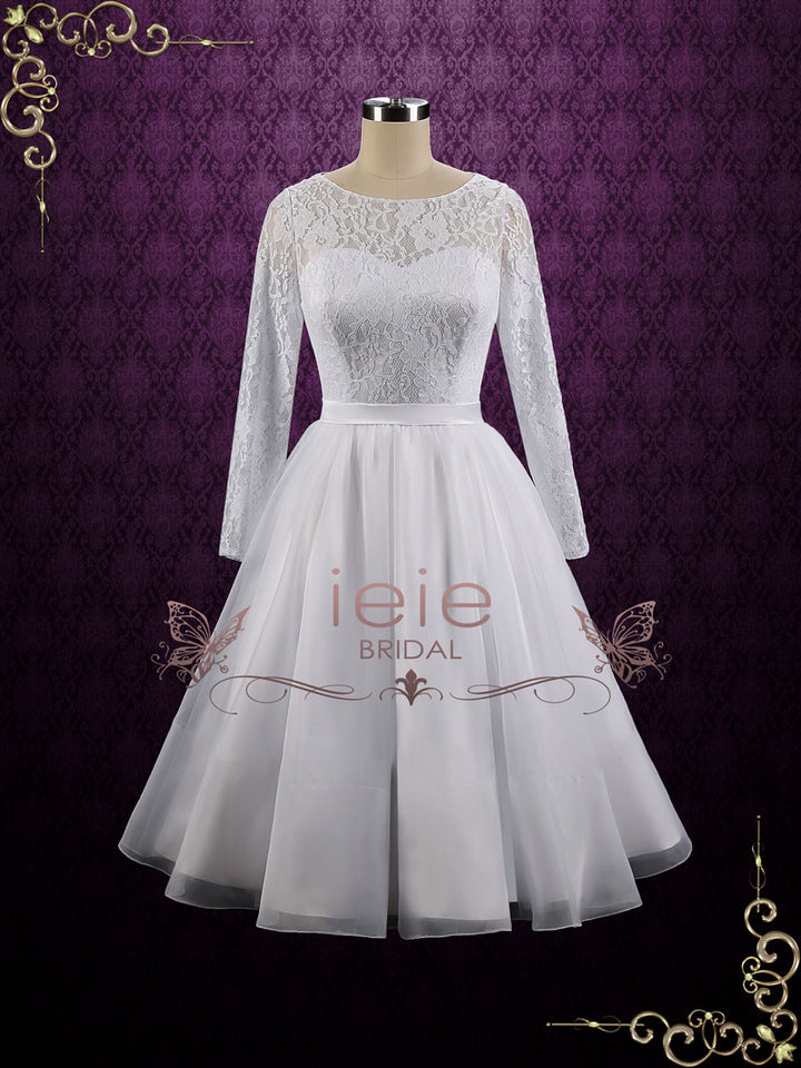 Vintage Style Modest Tea Length Wedding Dress with Long Sleeves CIERA ...