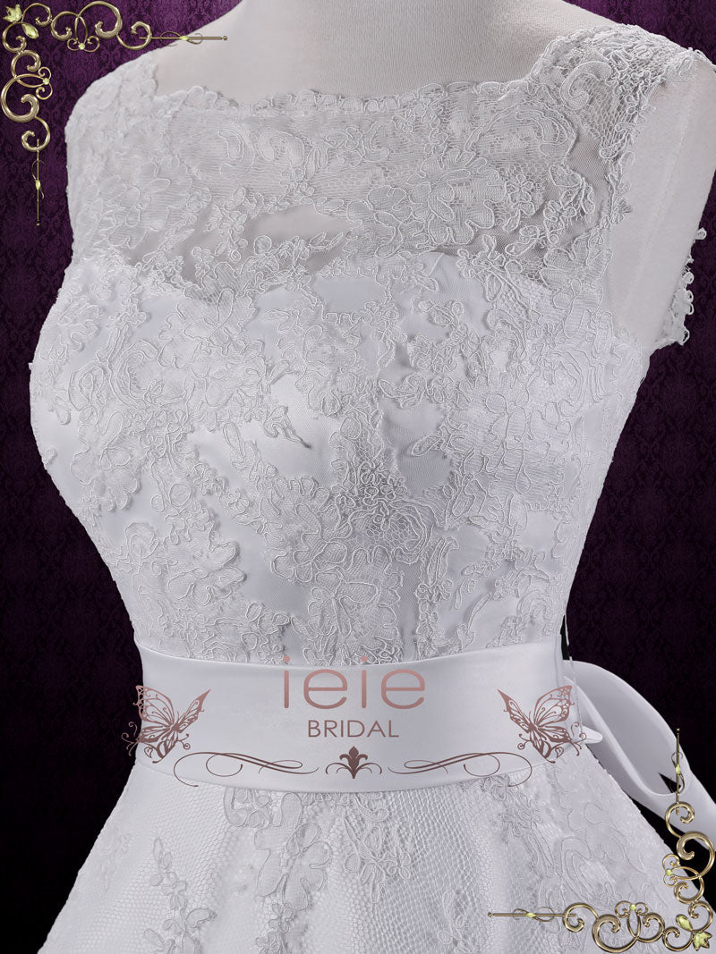 Retro Boat Neck Lace Tea Length Wedding Dress ELAINE