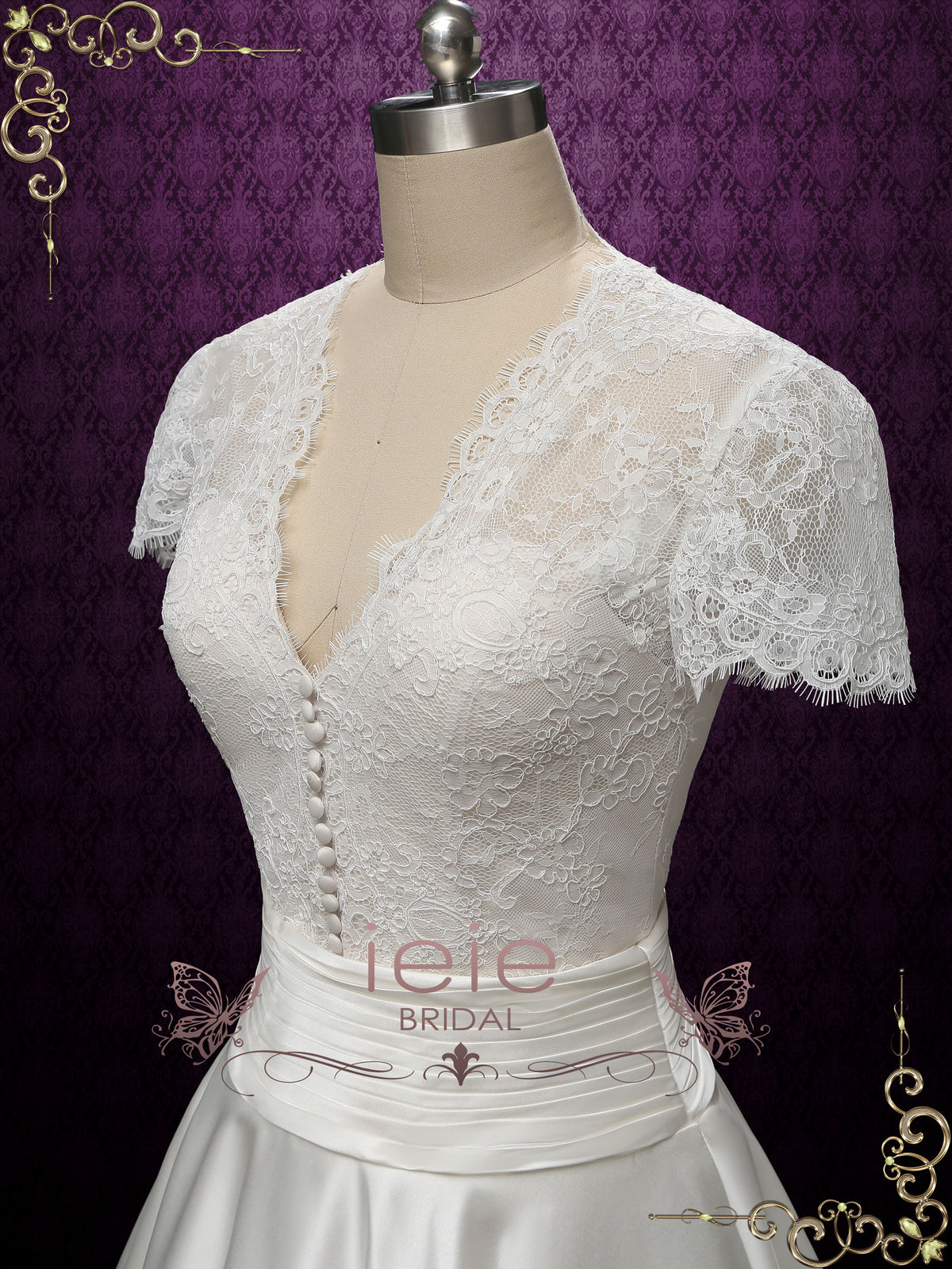 Vintage Style Tea Length Wedding Dress with Short Sleeves | LILY