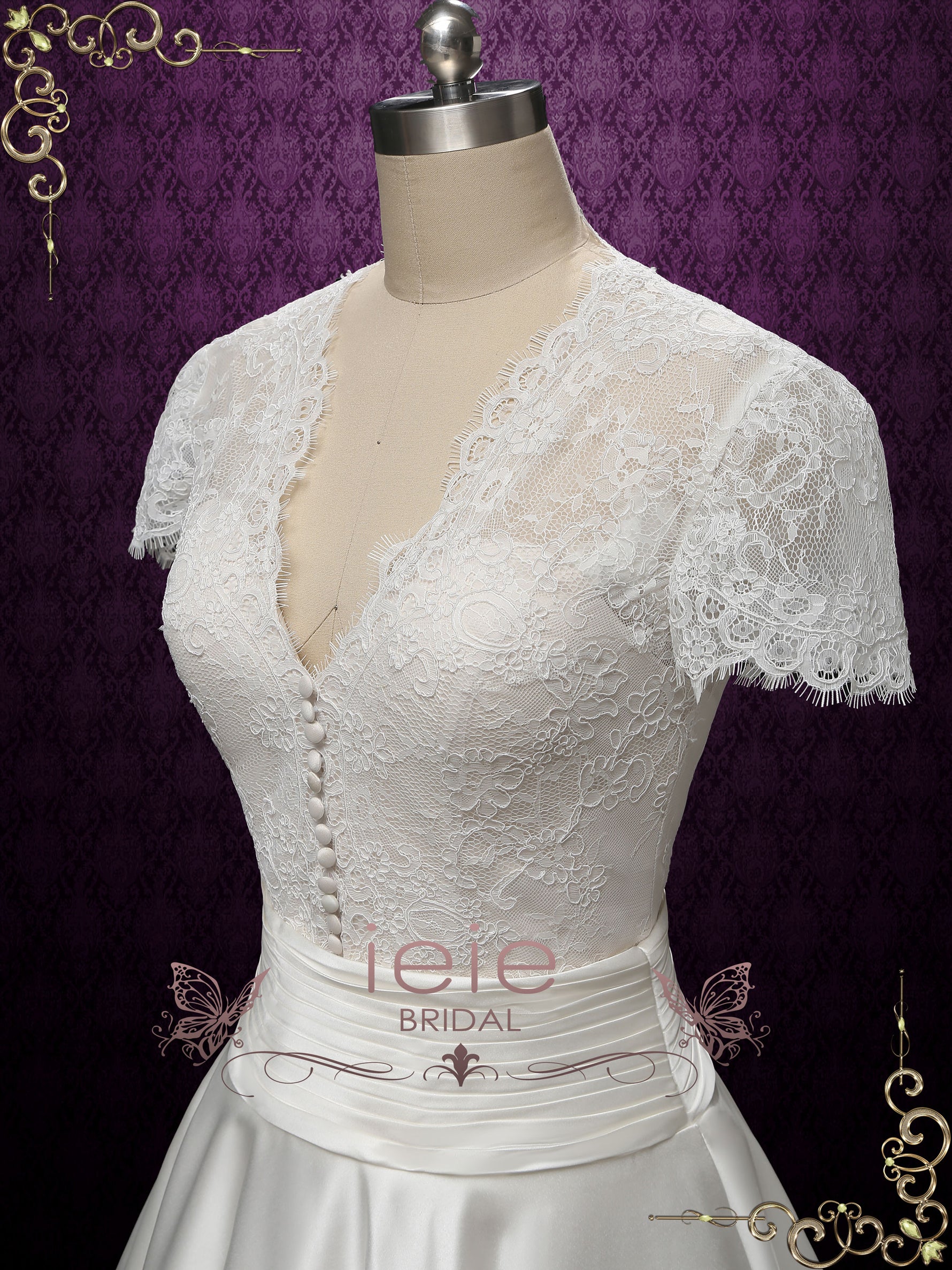 Vintage Style Tea Length Wedding Dress with Short Sleeves | LILY